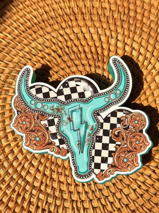 Turquoise Concho Skull Checkered Hearts